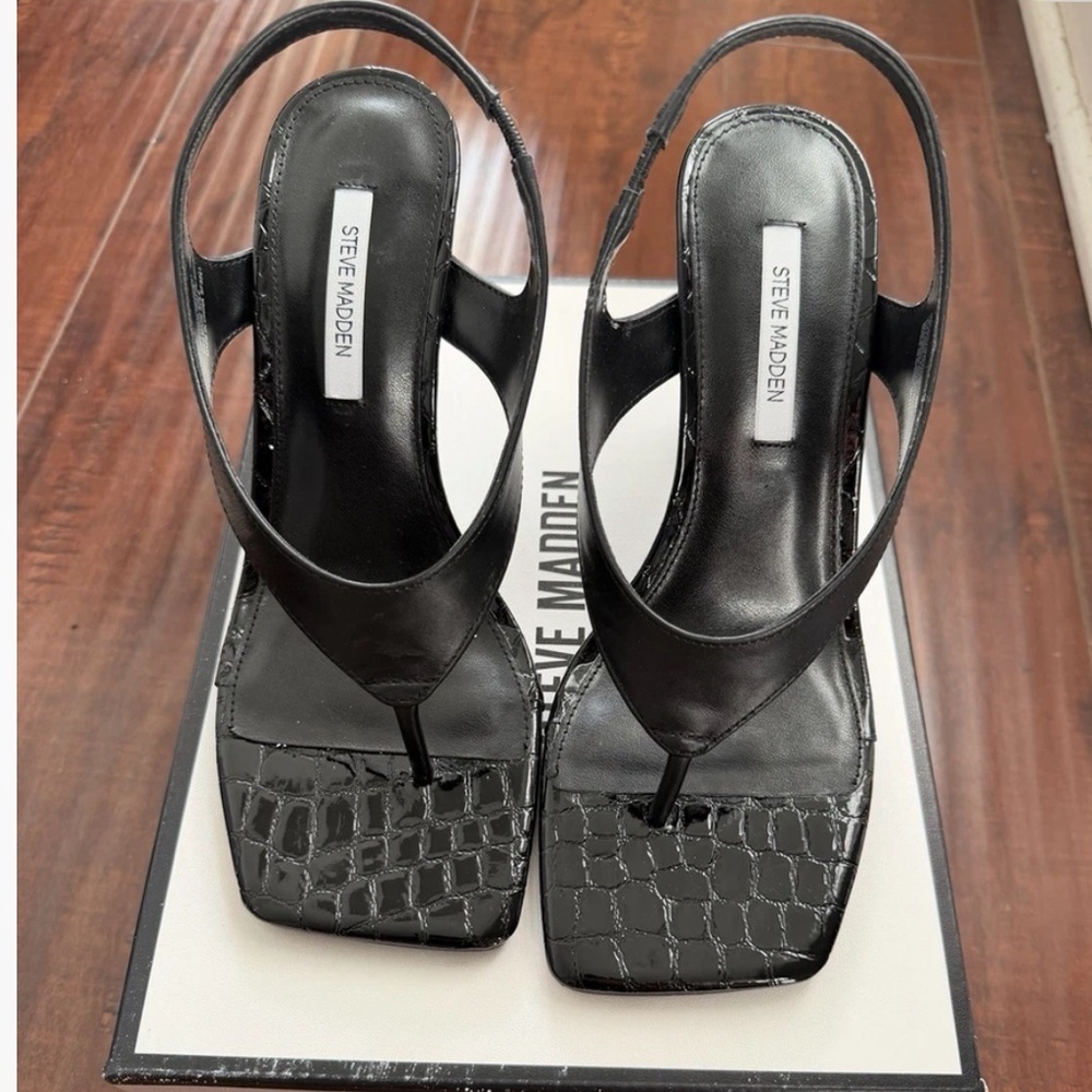 Steve Madden Improv Slingback Thong Heels black leather